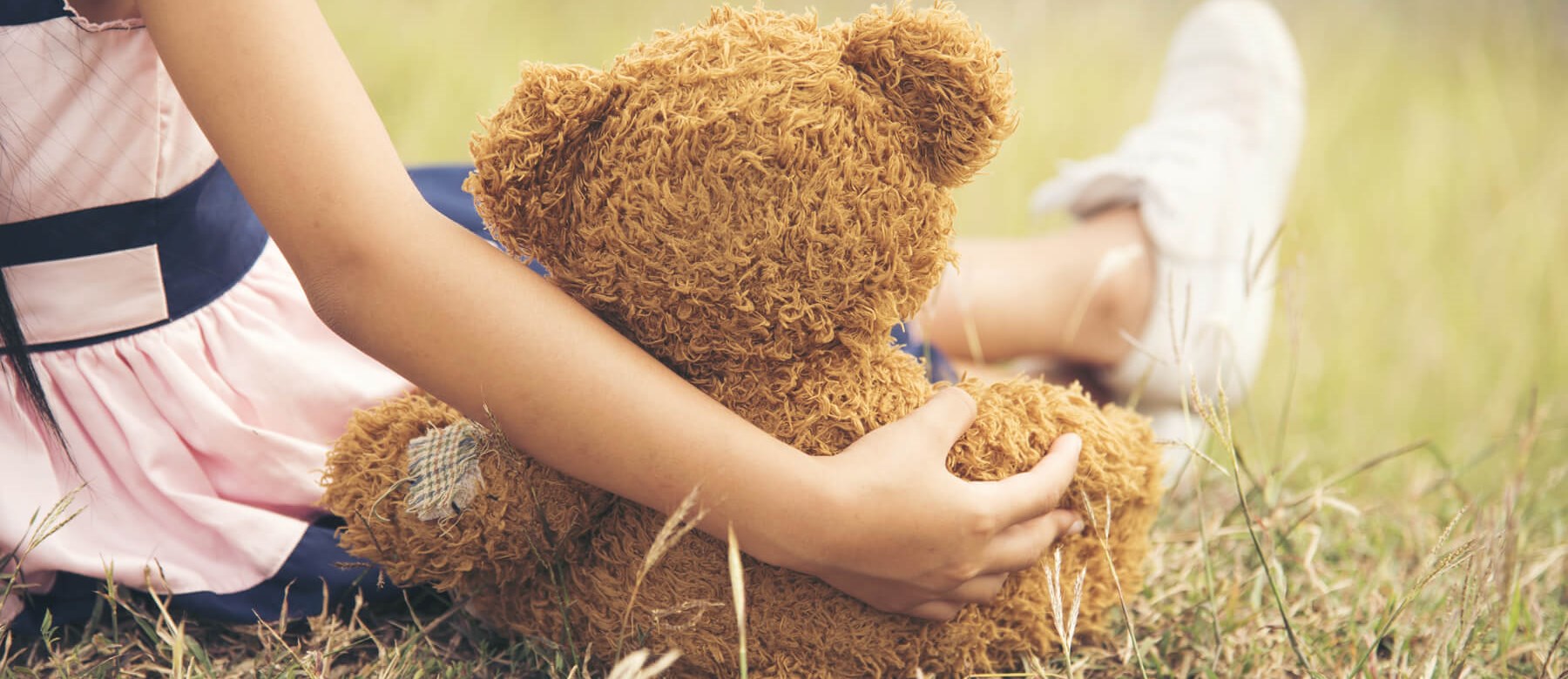 Girl Hugging Teddy Girl Hugging Teddy on Grass